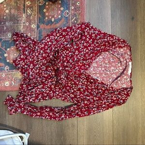 All in Favor Red Wrap Tie Front Blouse